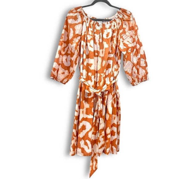 Elizabeth & James Uptown Dayglow Cotton Orange and White Abstract Tie Dye Dress - Picture 3 of 11